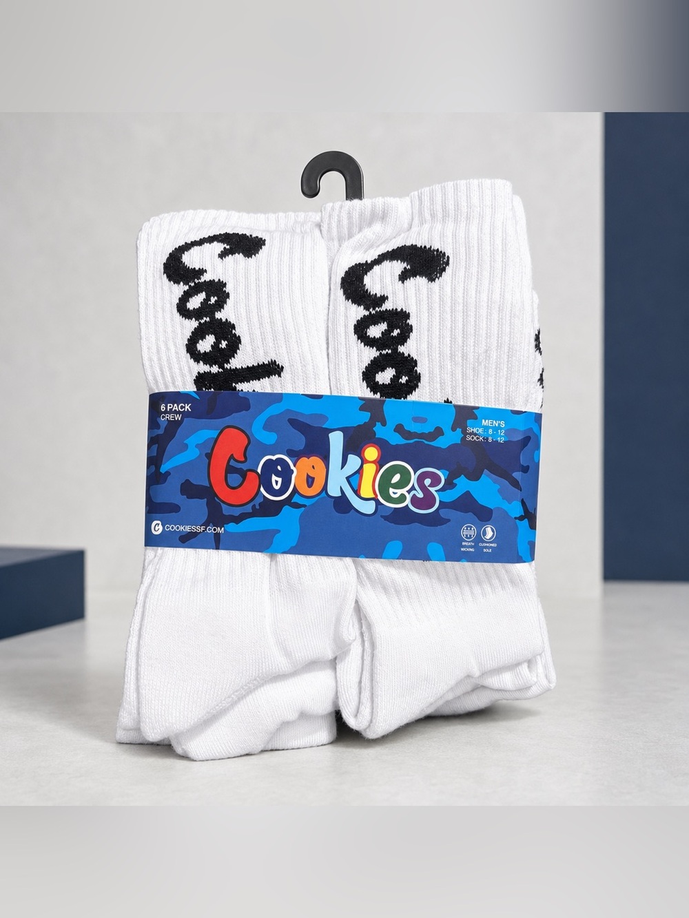 Cookies Men’s White Crew Socks 6 Pack Size 8-12 NWT